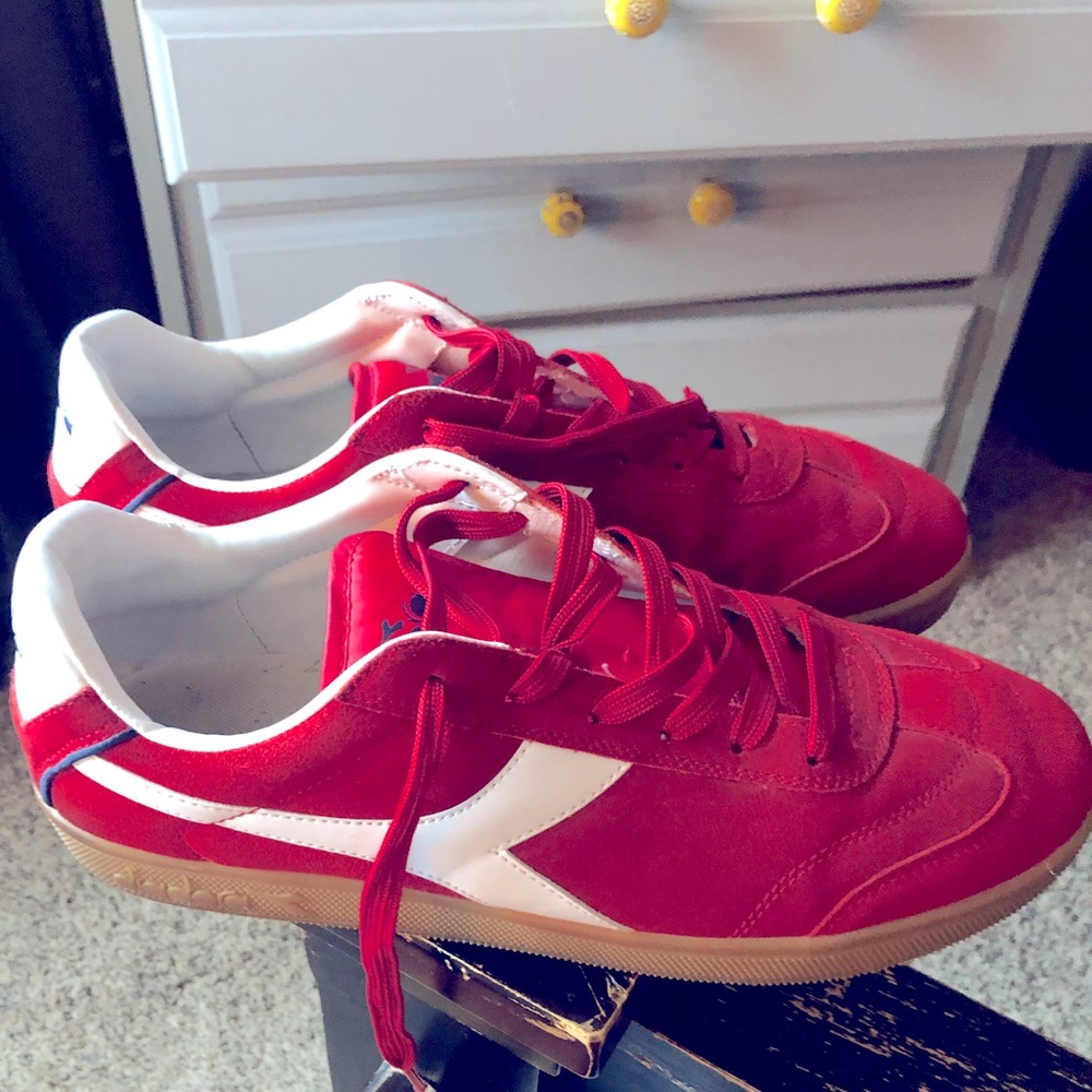 Mens red (with gummy bottom) Diadora shoes size 11.5